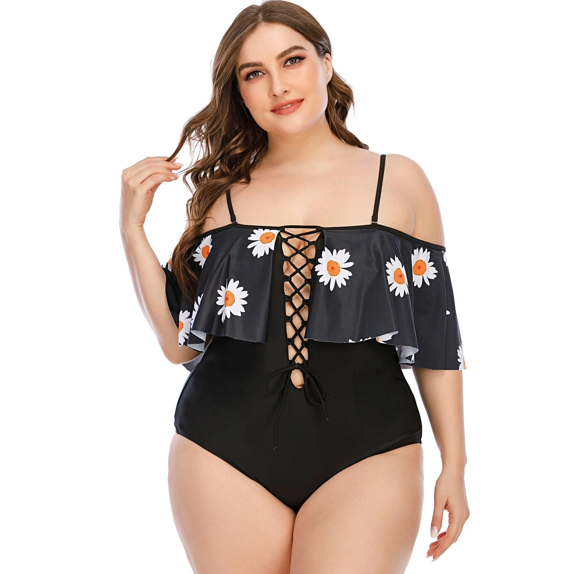 Bañador negro plus size con margaritas