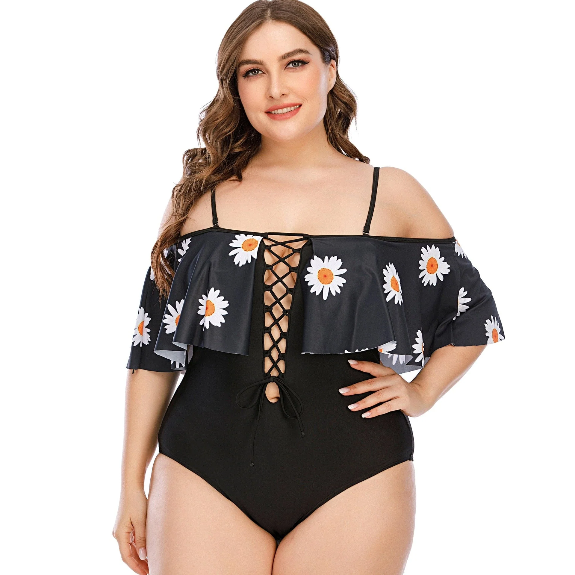 Bañador negro plus size con margaritas - Image 2