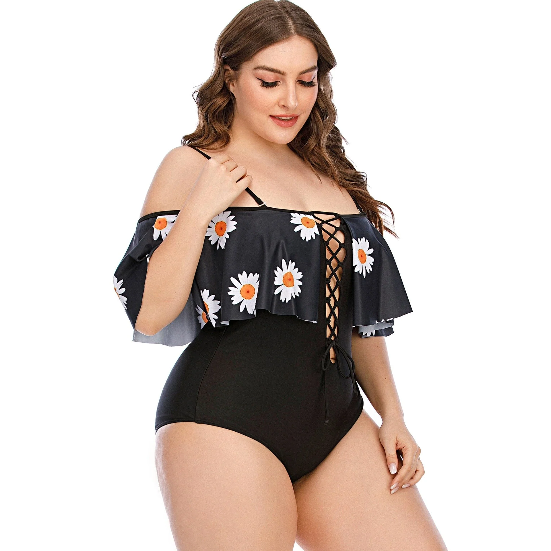 Bañador negro plus size con margaritas - Image 3