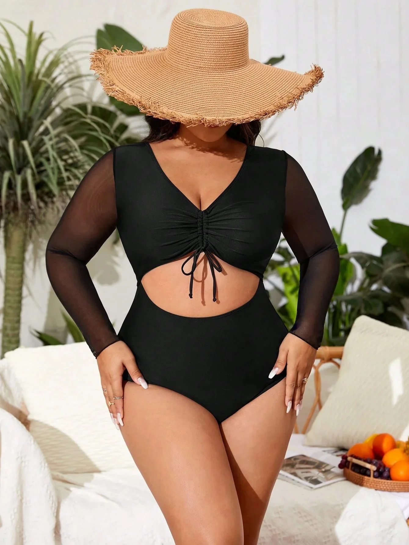 Bañador plus size con manga larga y abertura