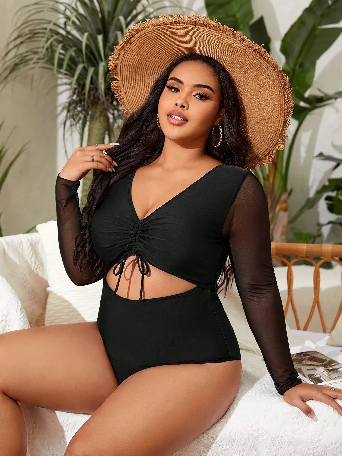 Bañador plus size con manga larga y abertura - Image 3