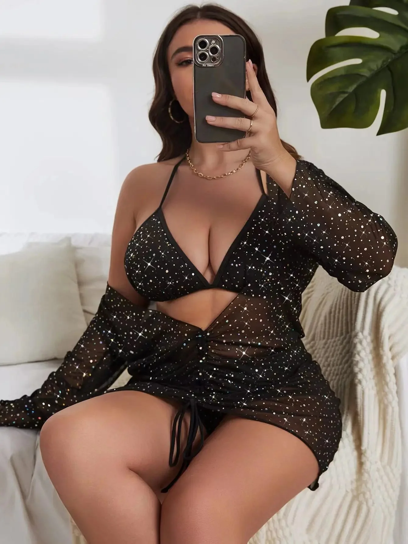 Biquini brillante con vestido playero plus size - Image 2