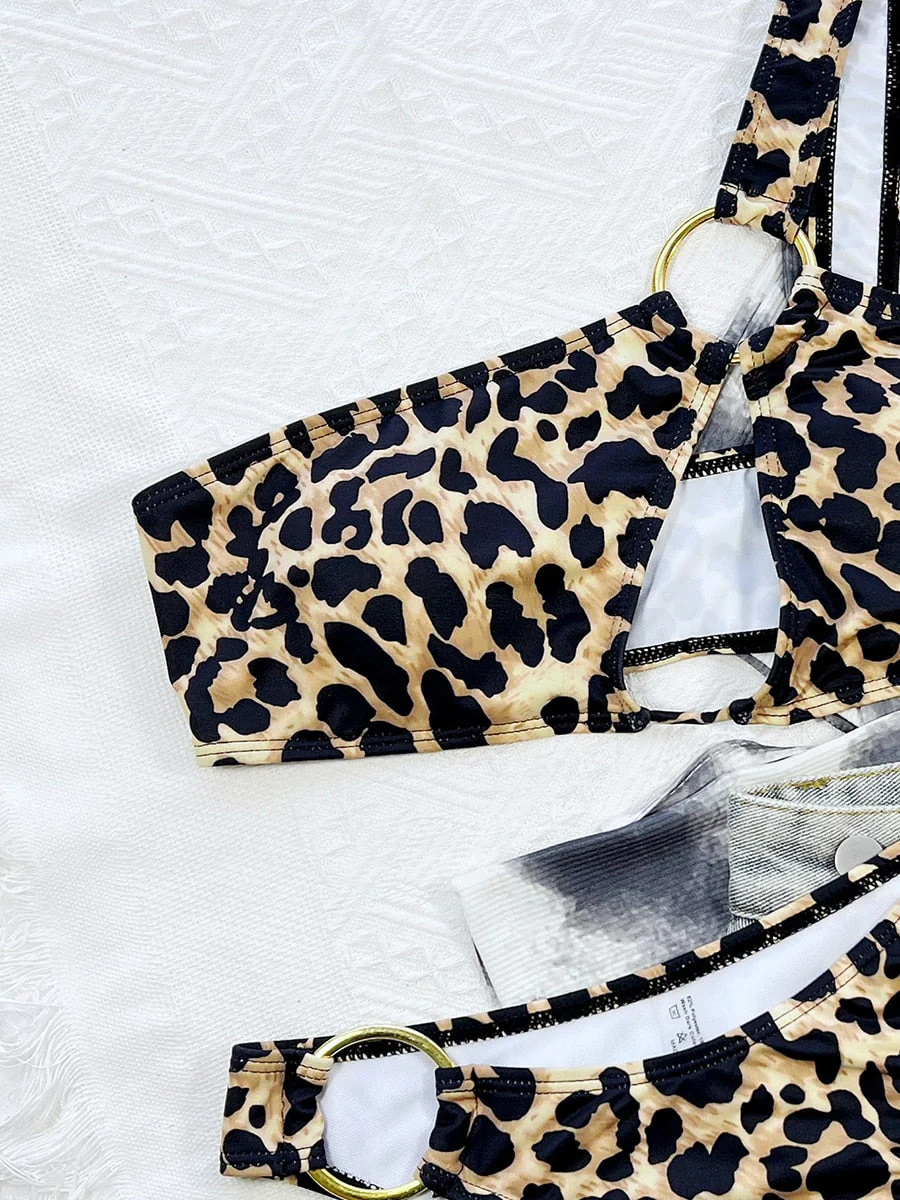 Biquini con estampado de leopardo y hombro descubierto - Image 2