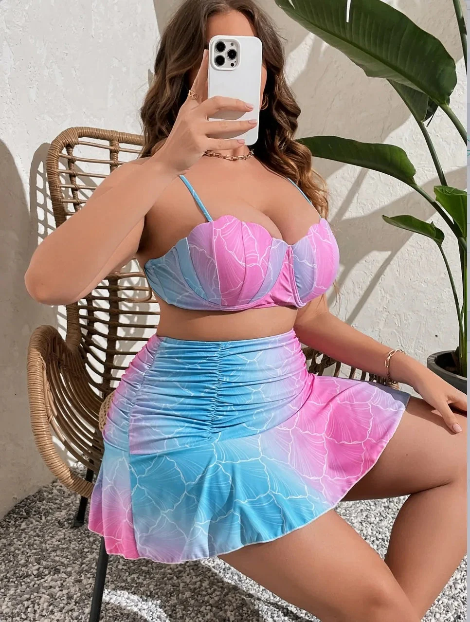Biquini plus size con minifalda y motivo de conchas - Image 3