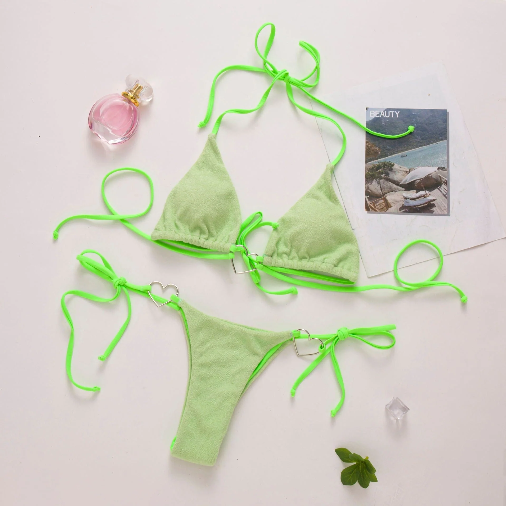 Biquini verde con corazoncitos metálicos - Image 4