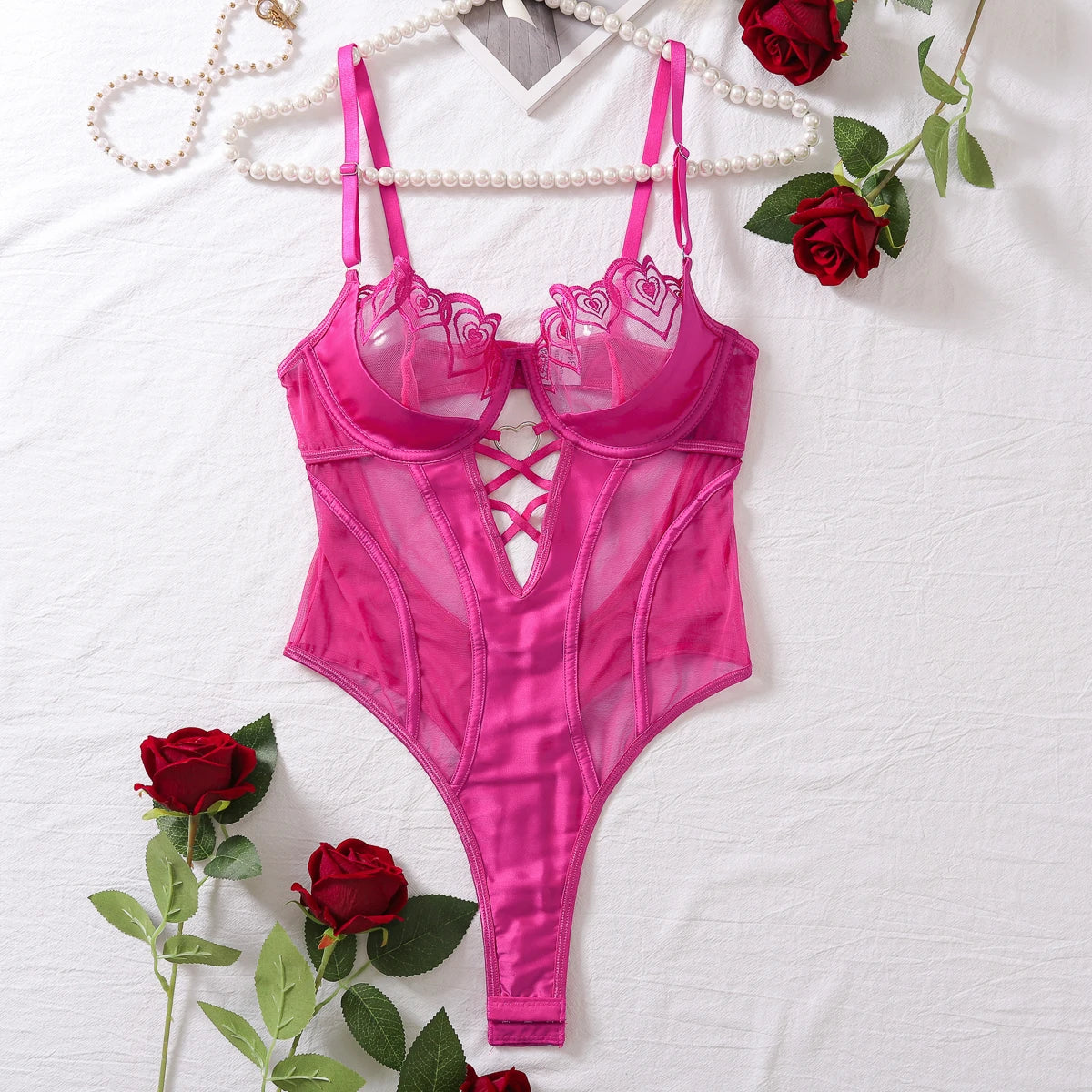 Body con bordado de corazoncitos y ribete de malla - Image 7