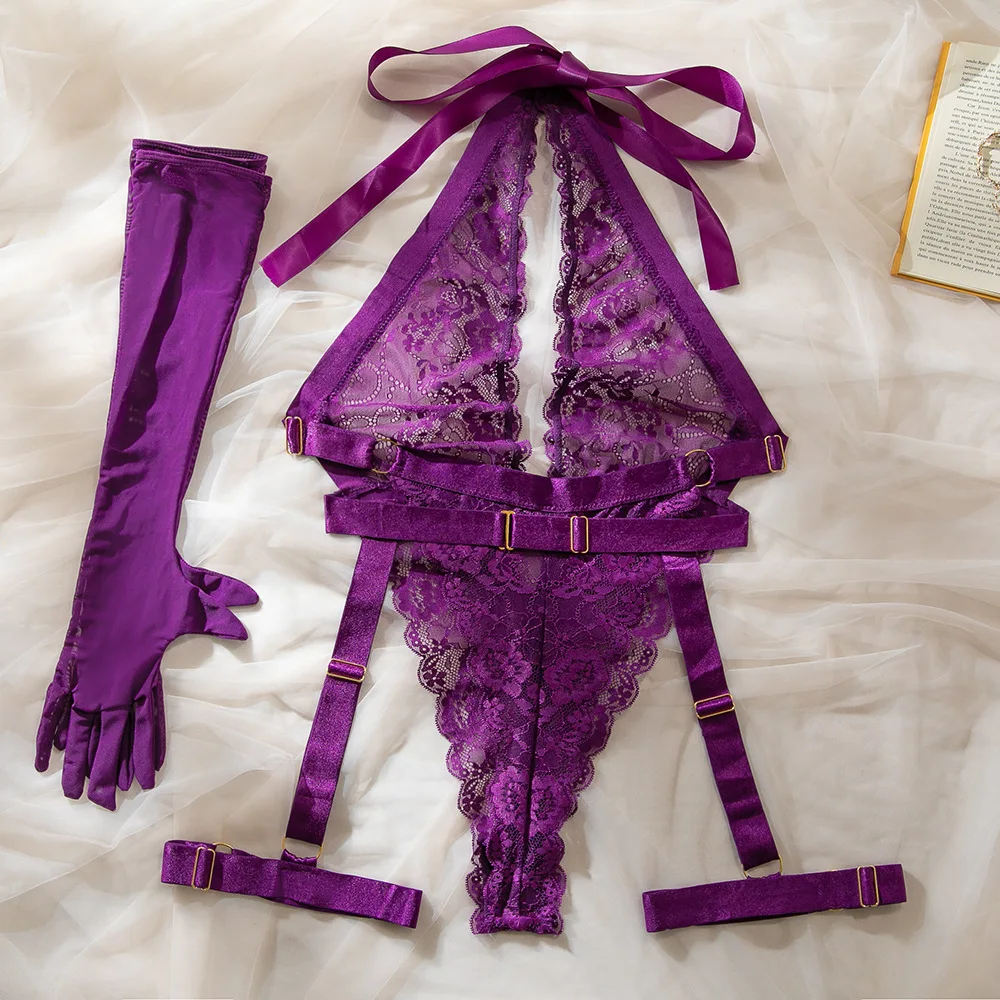 Body de encaje con escote profundo y guantes - Image 11