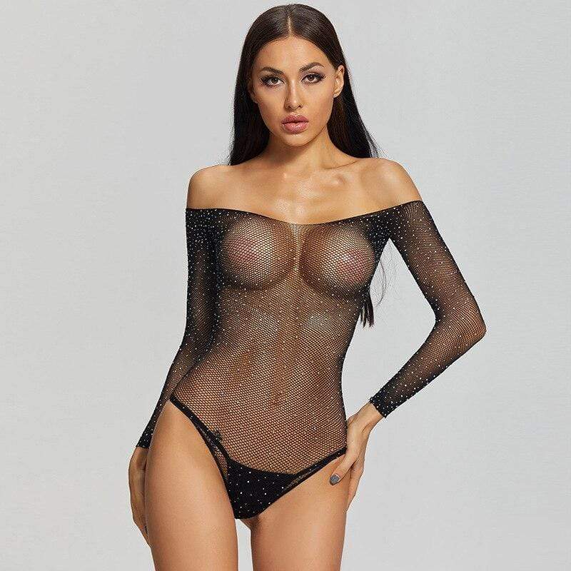 Body de malla brillante con manga larga