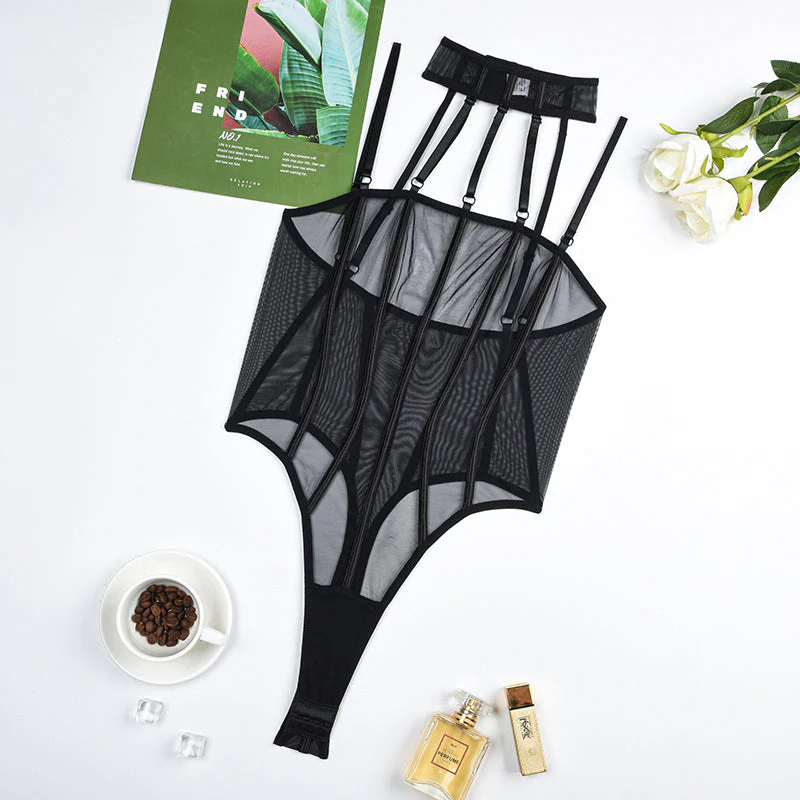 Body negro de malla con choker - Image 7