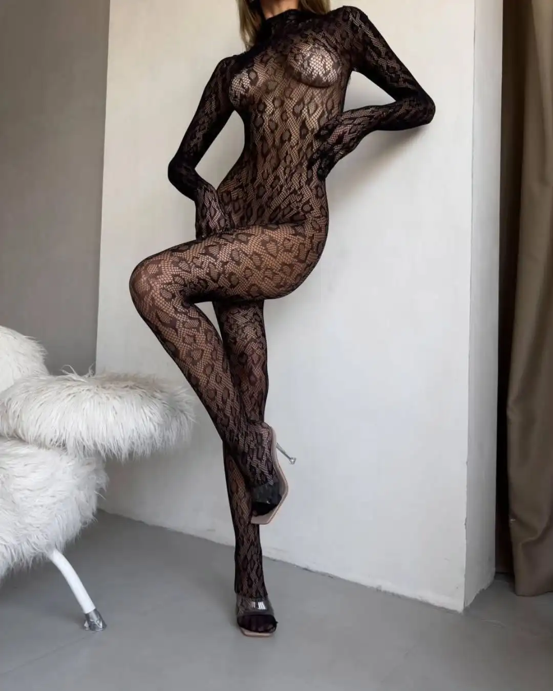 Bodystocking de encaje con motivo animal - Image 2