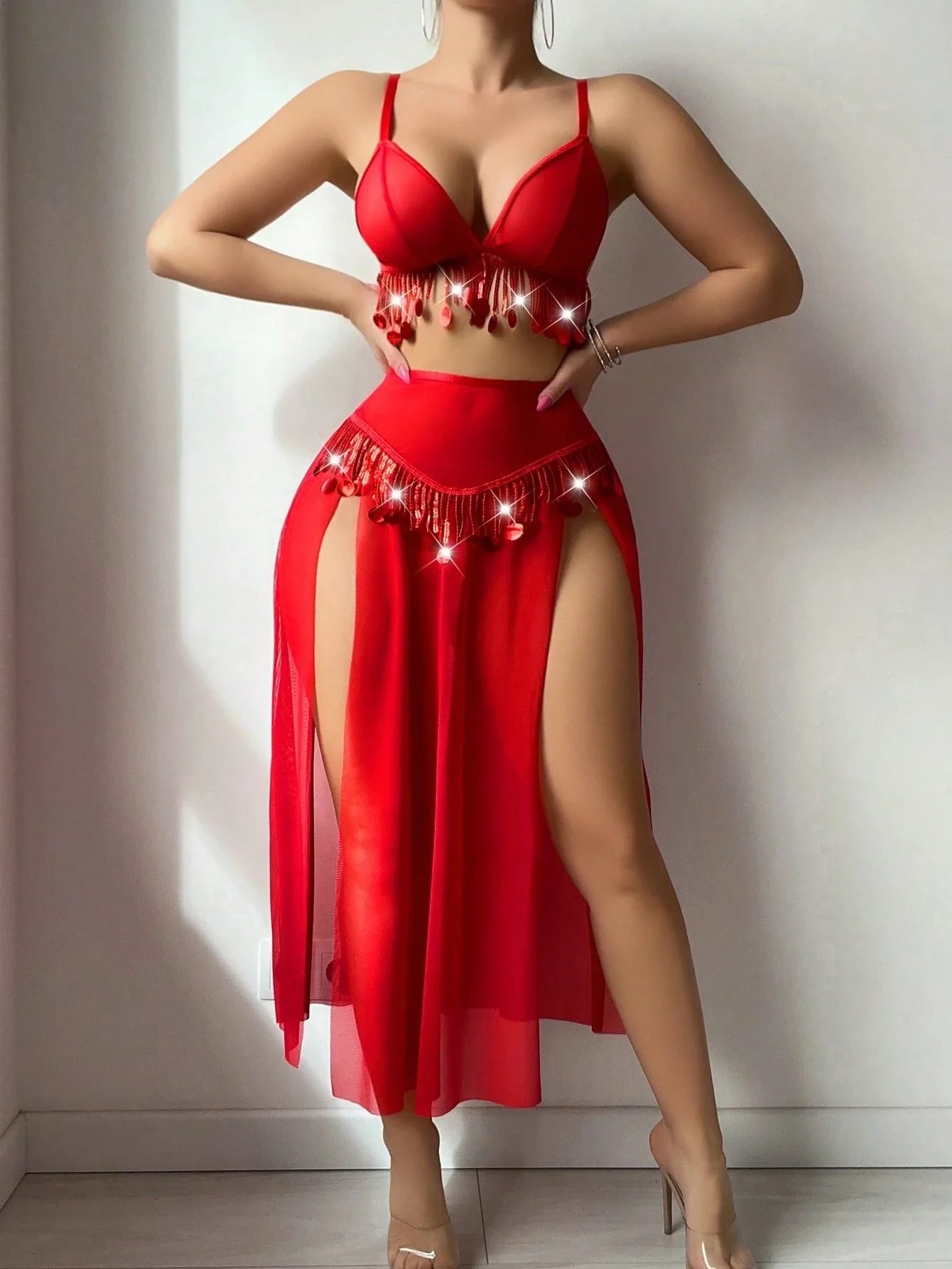 Conjunto de lencería con falda maxi y flecos Nora - Image 3