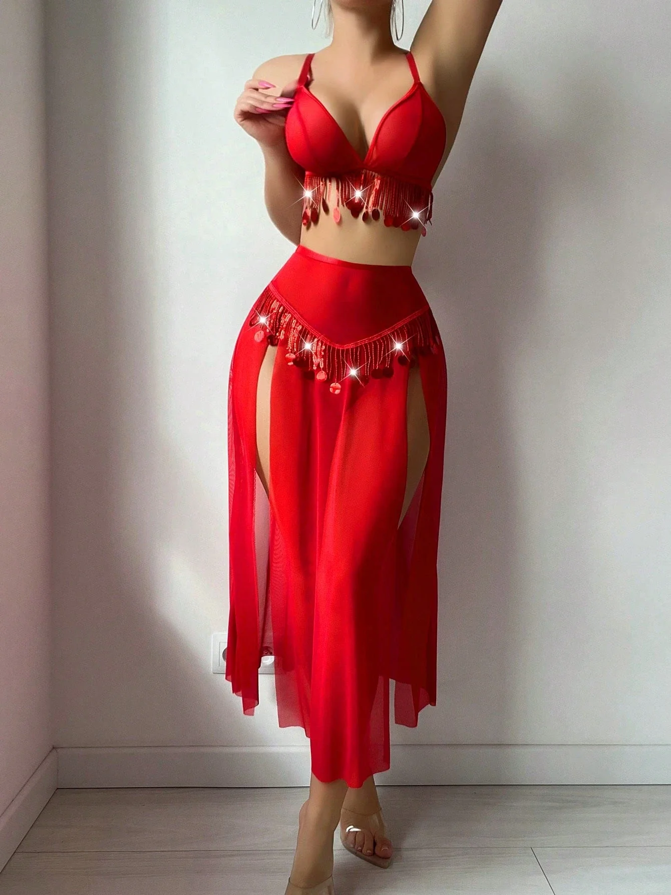 Conjunto de lencería con falda maxi y flecos Nora - Image 4