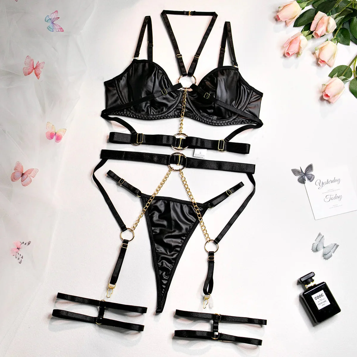Conjunto de lencería de cuero con cadenas Marie - Image 6