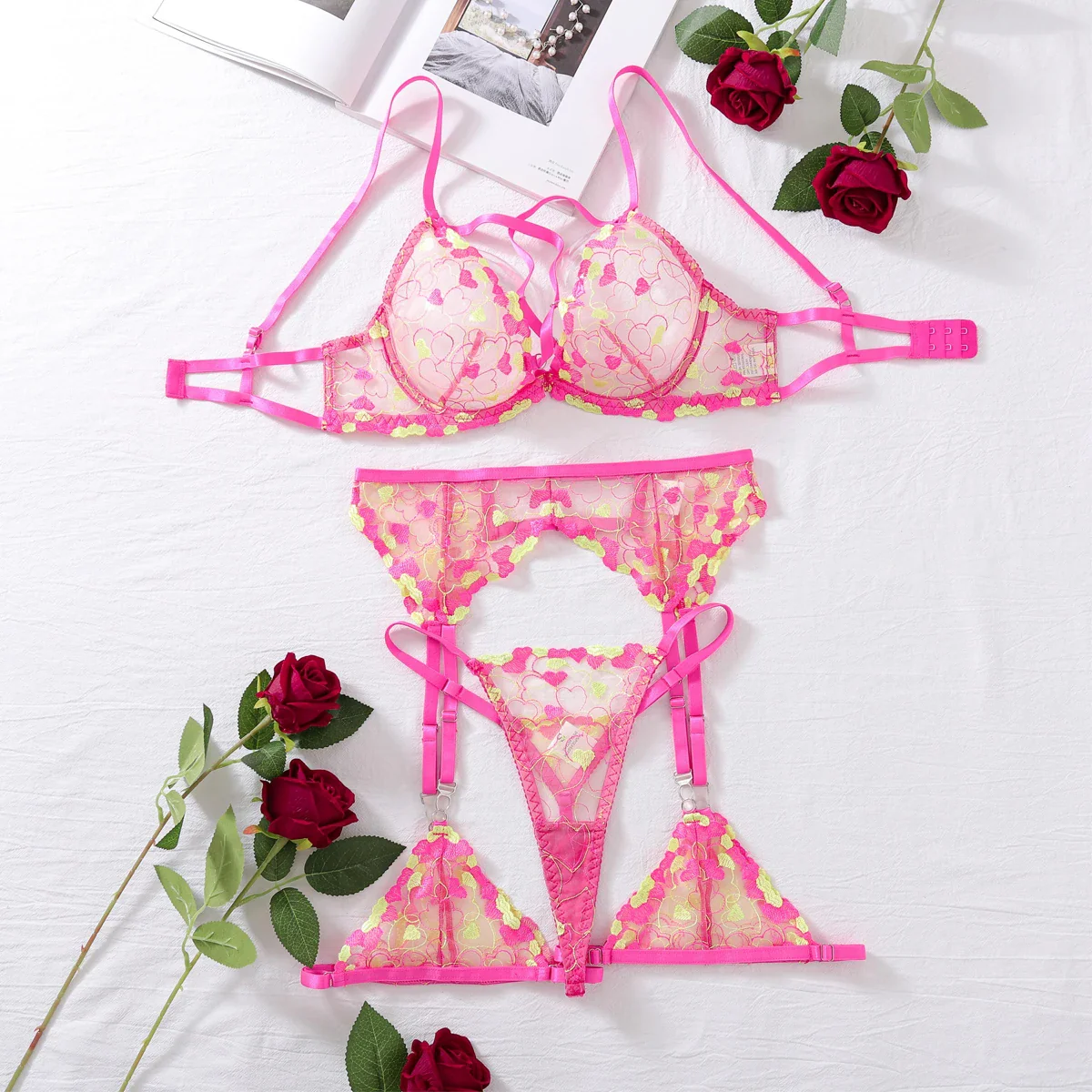 Conjunto de lencería de encaje con bordado y tiras Darcy - Image 5