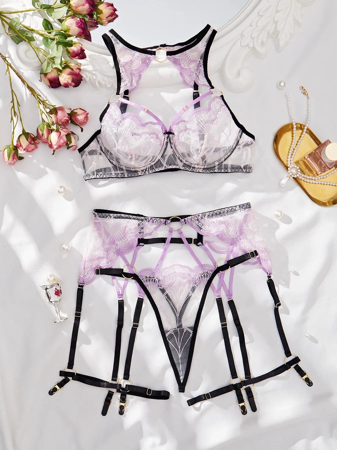 Conjunto de lencería de encaje morado Penelope - Image 6