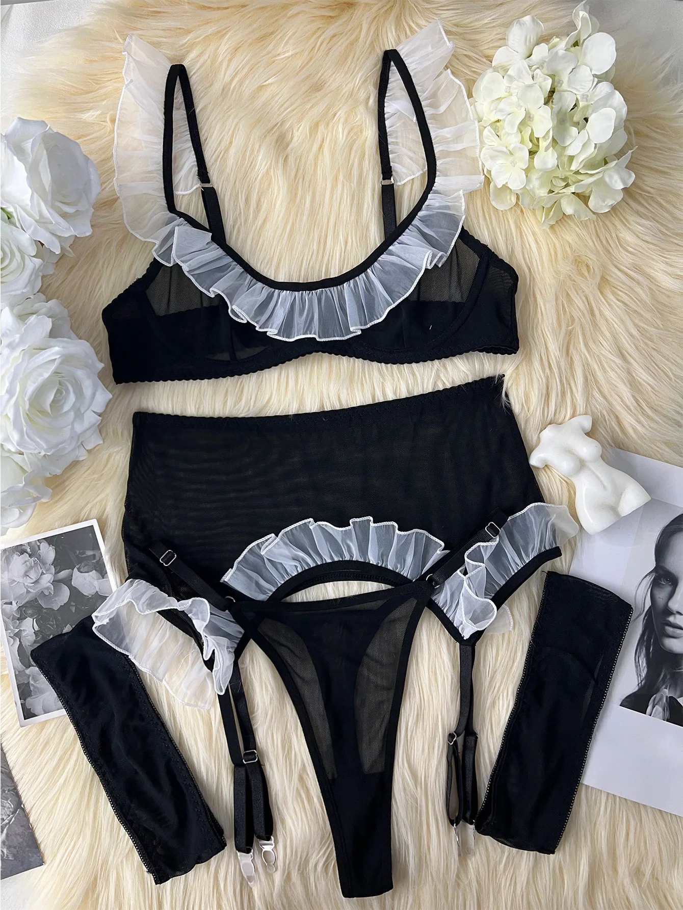Conjunto de lencería de malla estilo de limpiadora - Image 6