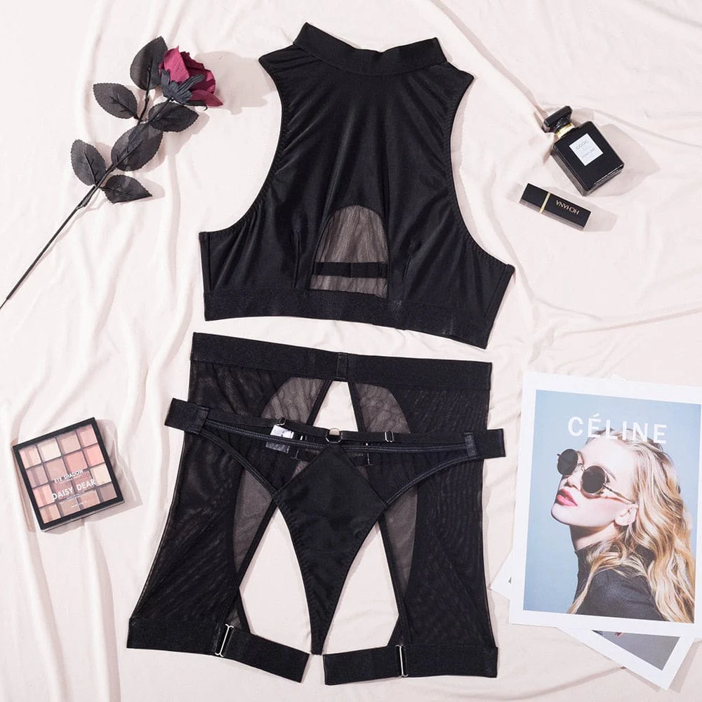 Conjunto de lencería negro de malla Zoe - Image 6