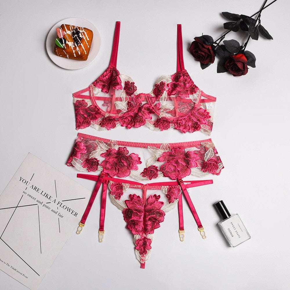 Conjunto de lencería rosa de encaje Nicole - Image 4