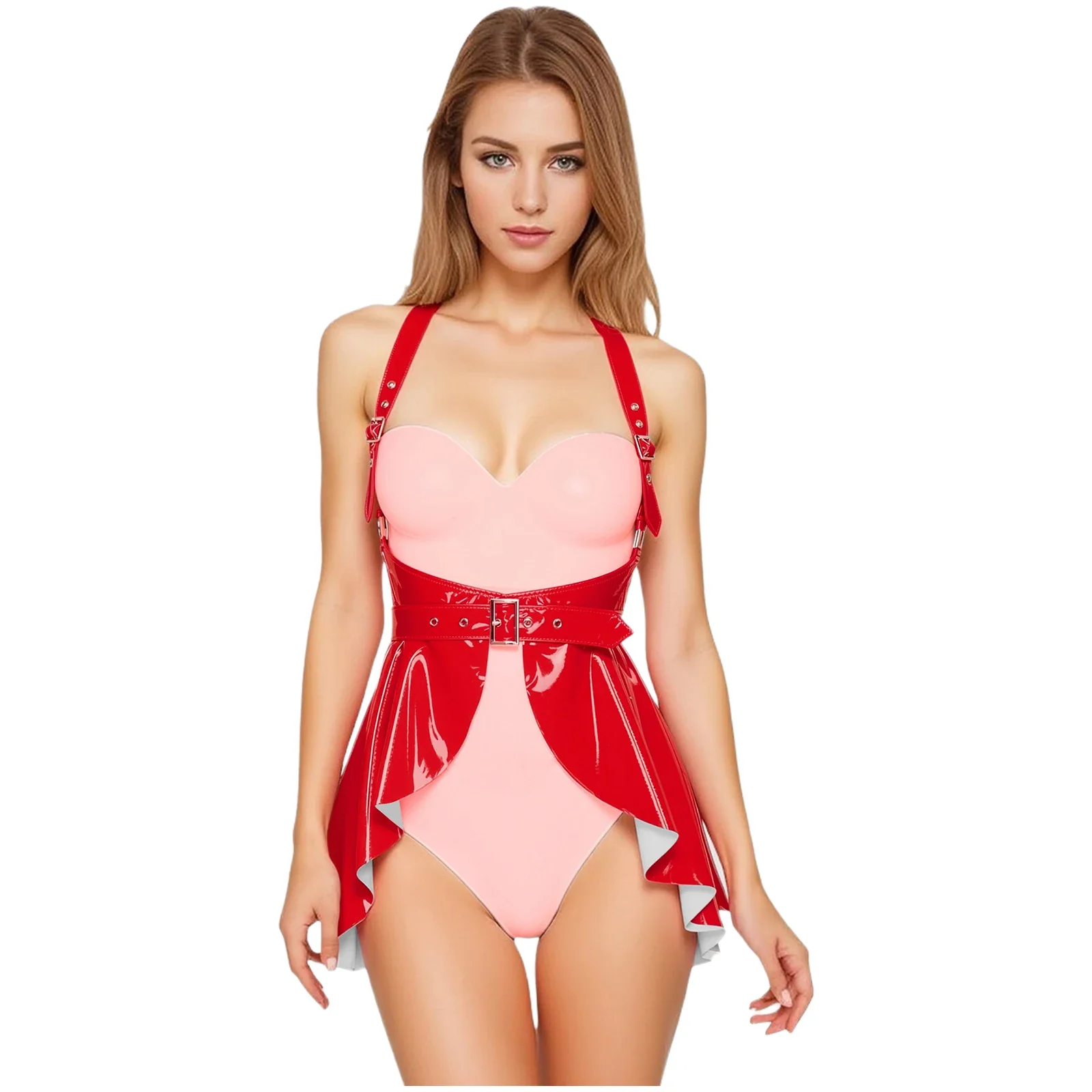 Minifalda plisada de látex estilo de vestido - Image 5