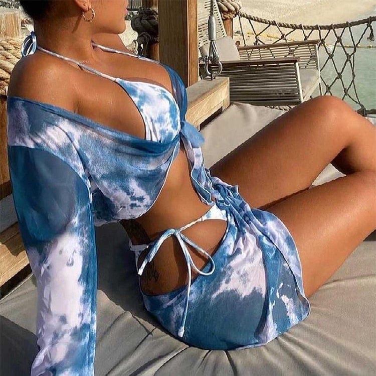 Ropa de baño de cuatro piezas con efecto tie dye - Image 2