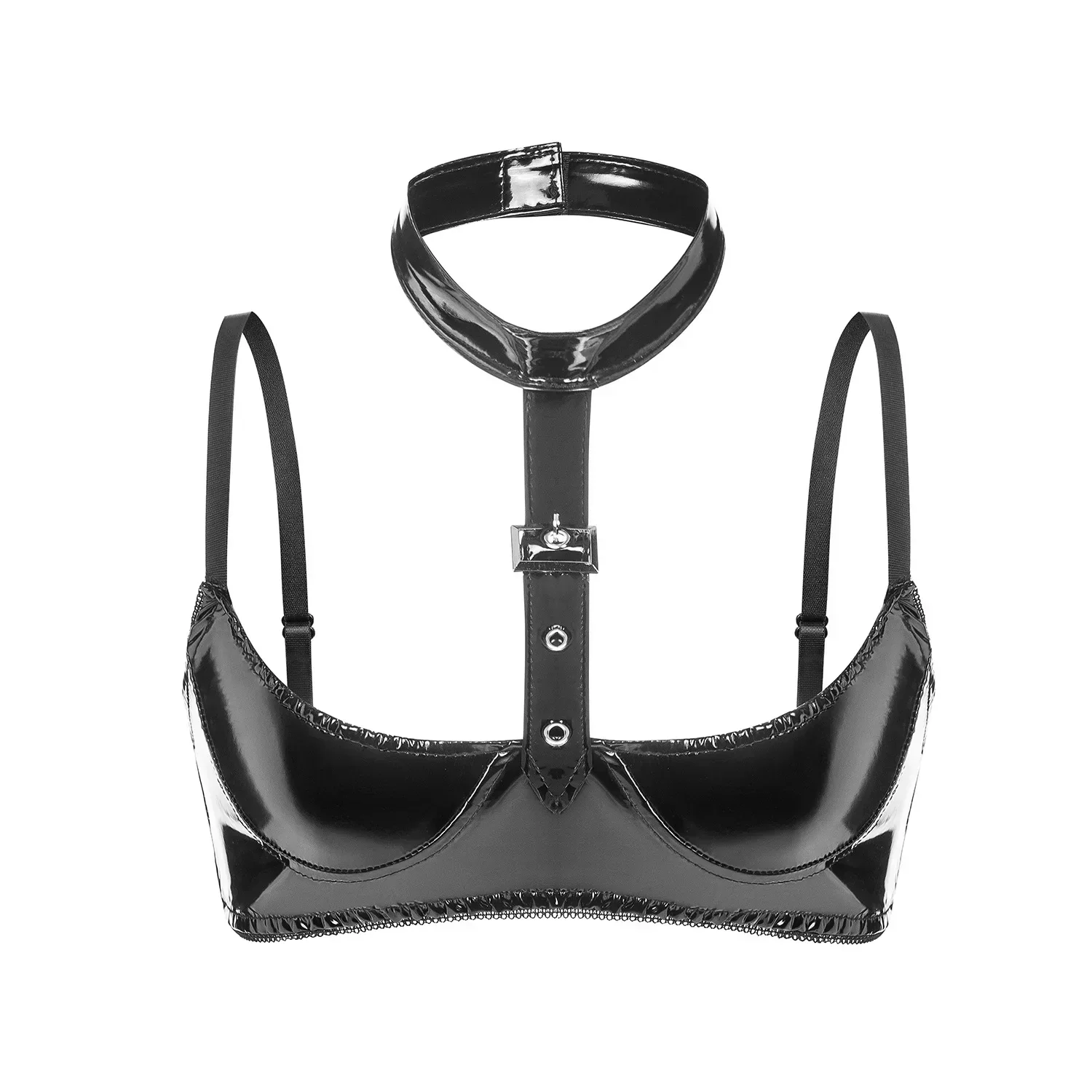 Sujetador de cuero sintético con choker