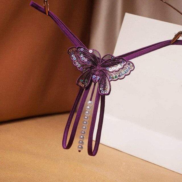 Tanga con mariposa bordada y perlas - Image 4