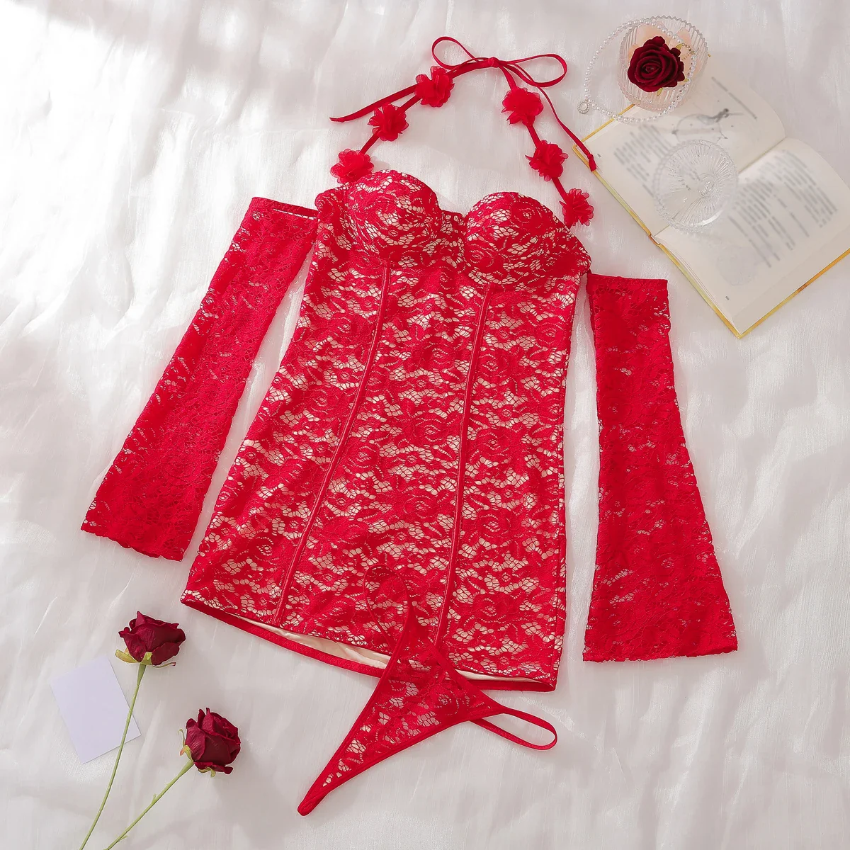 Vestido de encaje con ribete de rosas - Image 6