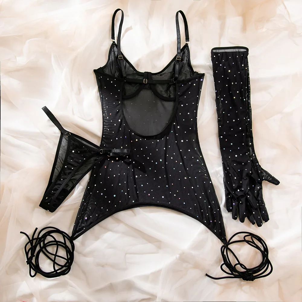 Vestido de malla con guantes y ribete brillante - Image 7