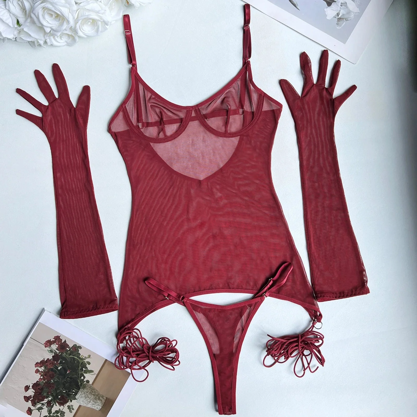 Vestido transparente con braguita y guantes - Image 8